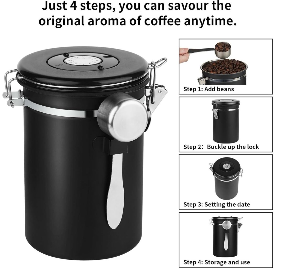 Pigna Airtight Stainless Steel Coffee Storage Jar - 1800ml