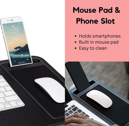 Pigna Cushion Lap Desk - 17"Laptop - Mousepad & Phone Holder - Couch & Bed