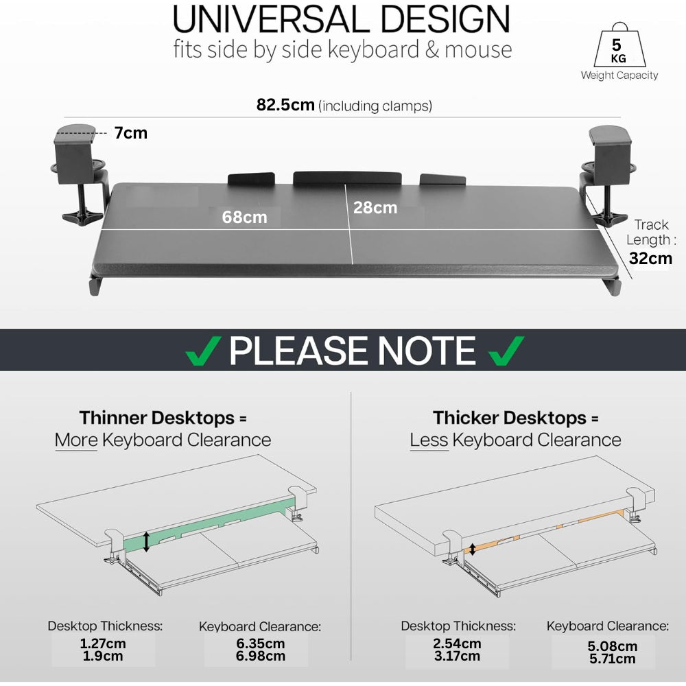 Pigna Pull Out Keyboard Tray (Large & Extra Sturdy) - 83cm x 28cm