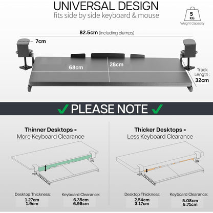 Pigna Pull Out Keyboard Tray (Large & Extra Sturdy) - 83cm x 28cm